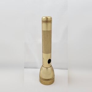 Mag-Lite Gold Colored 9" 2 Cell C Battery Flashlight 20341147 Tested Extra Bulb